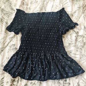 Black w/ White Polka Dots Peplum Off the Shoulder